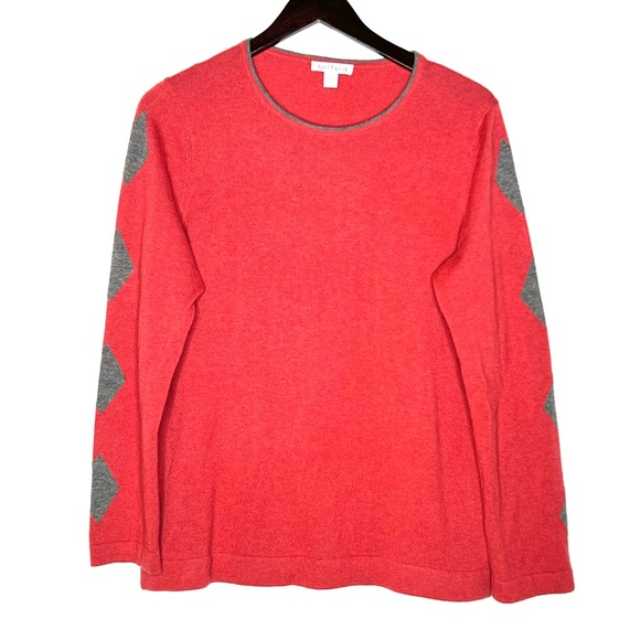 Belford Cashmere Sweater Crew Neck Women's XL Rust Argyle Preppy Office Casual - Picture 1 of 10